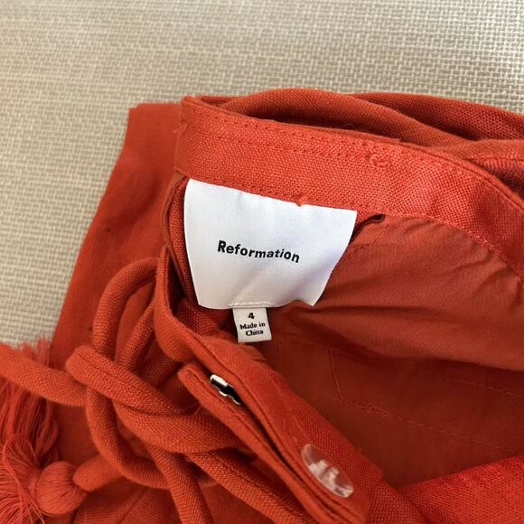 NEW Reformation Avery Linen Pant Sz4 Blood Orange Causal Vacation Straight Leg - Picture 5 of 8